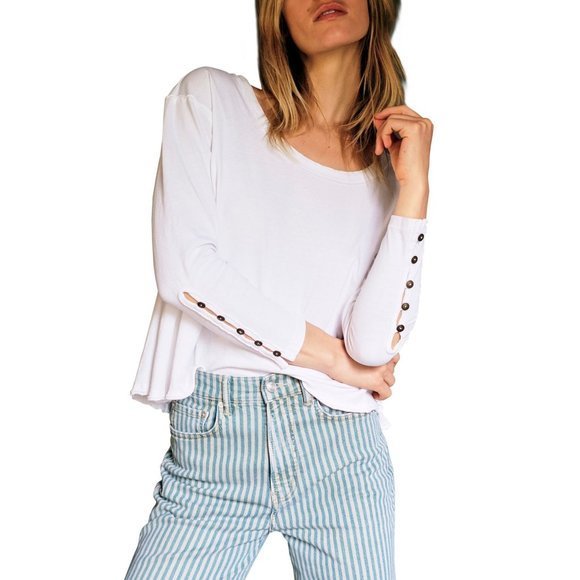 FREE PEOPLE Peony Long Sleeve Top in White - XS - Picture 1 of 3